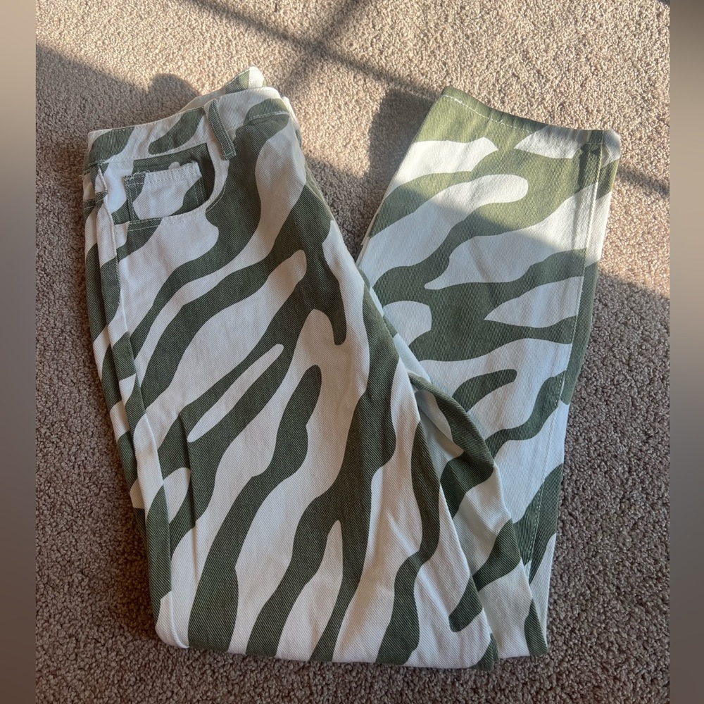 high waist zebra striped jeans